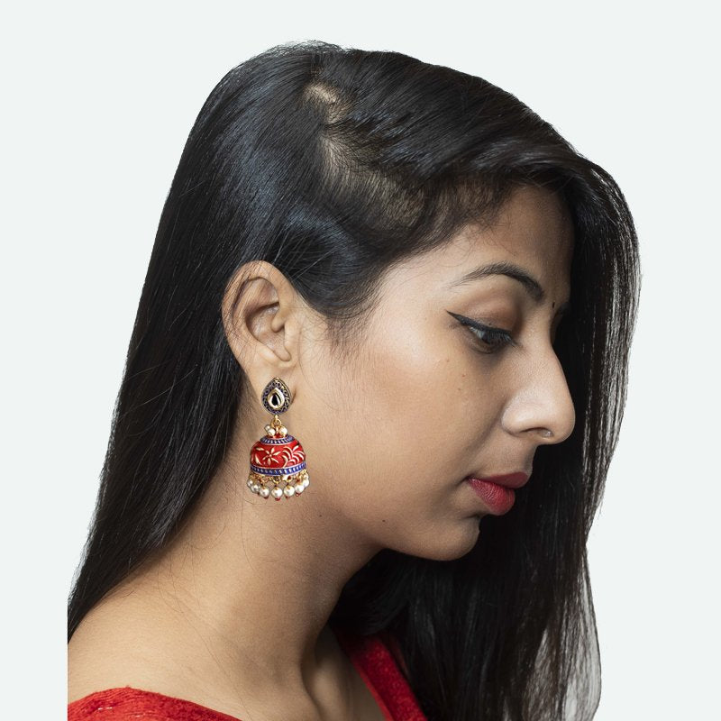 Red And Blue Meenakari Kundan Earring 6981-0241 - Dazzles Jewellery