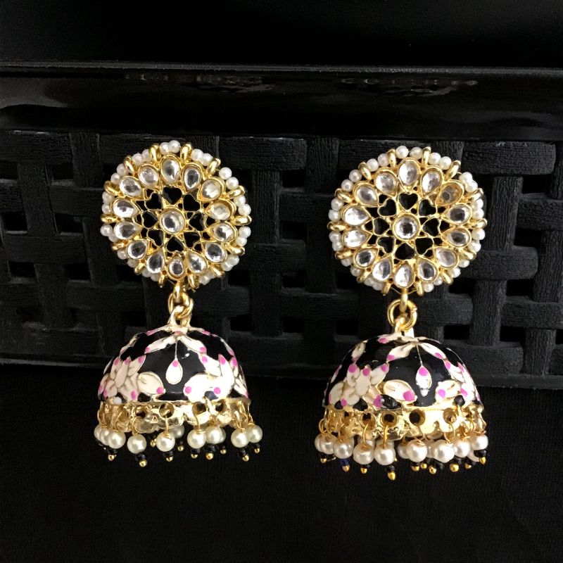 Black Kundan Earring 6984-0248 - Dazzles Jewellery