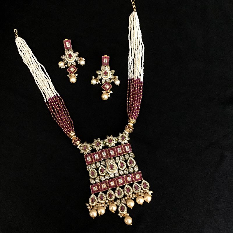 Ruby Polki Pendant Set - Dazzles Jewellery