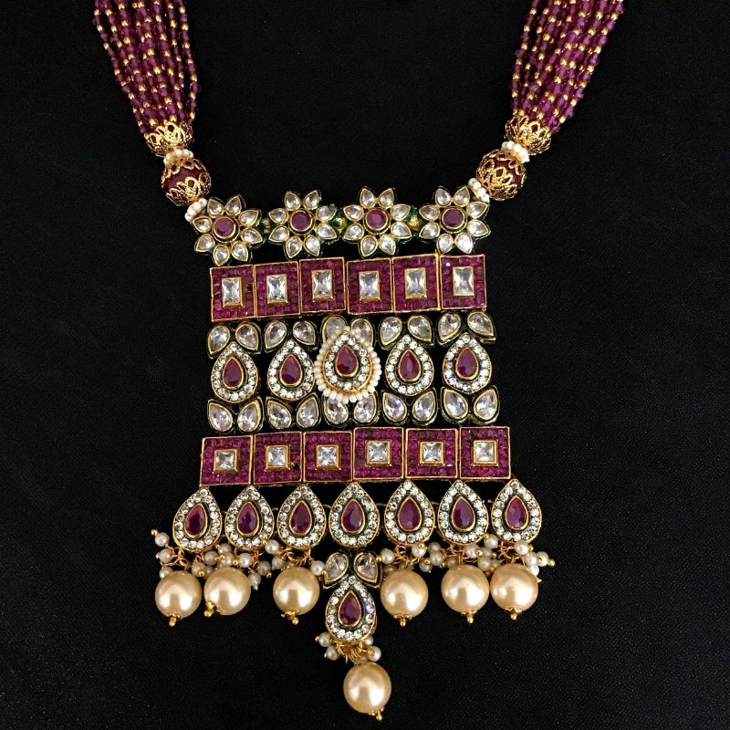 Ruby Polki Pendant Set - Dazzles Jewellery