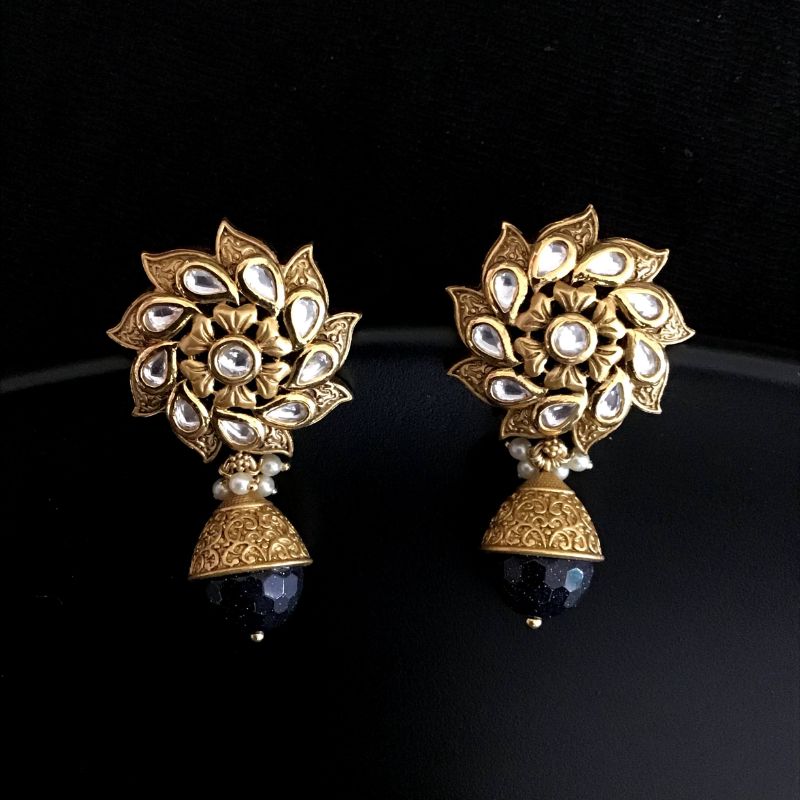 Beautiful Kundan Light Earrings With Blue Beads