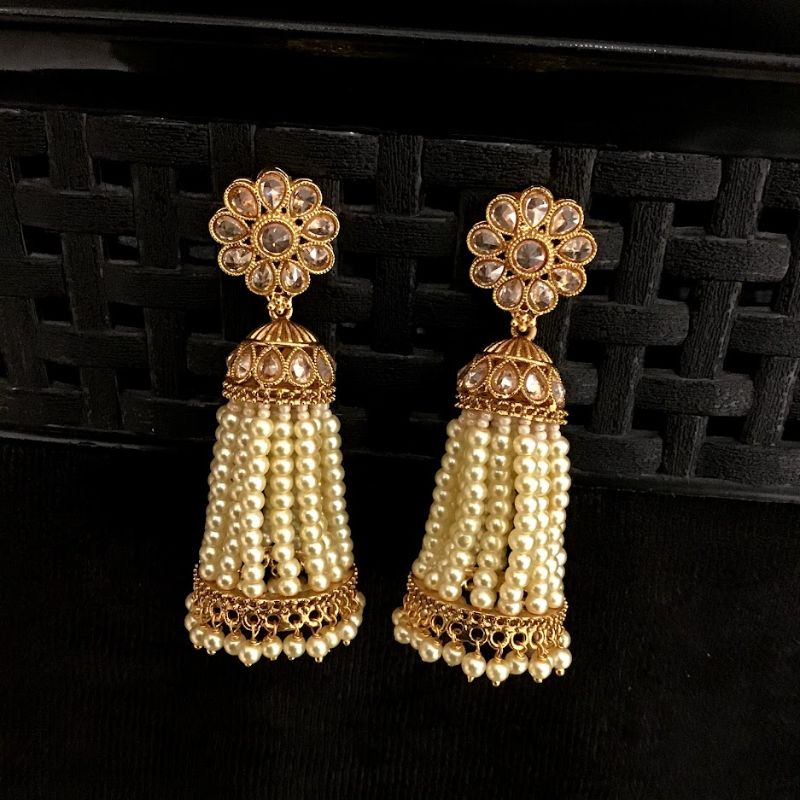 Beautiful Gold Look Jhumki With Golden Stone And Small Pearl Work