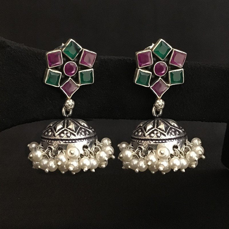 Ruby Green Silver Earring 8563 - Dazzles Jewellery