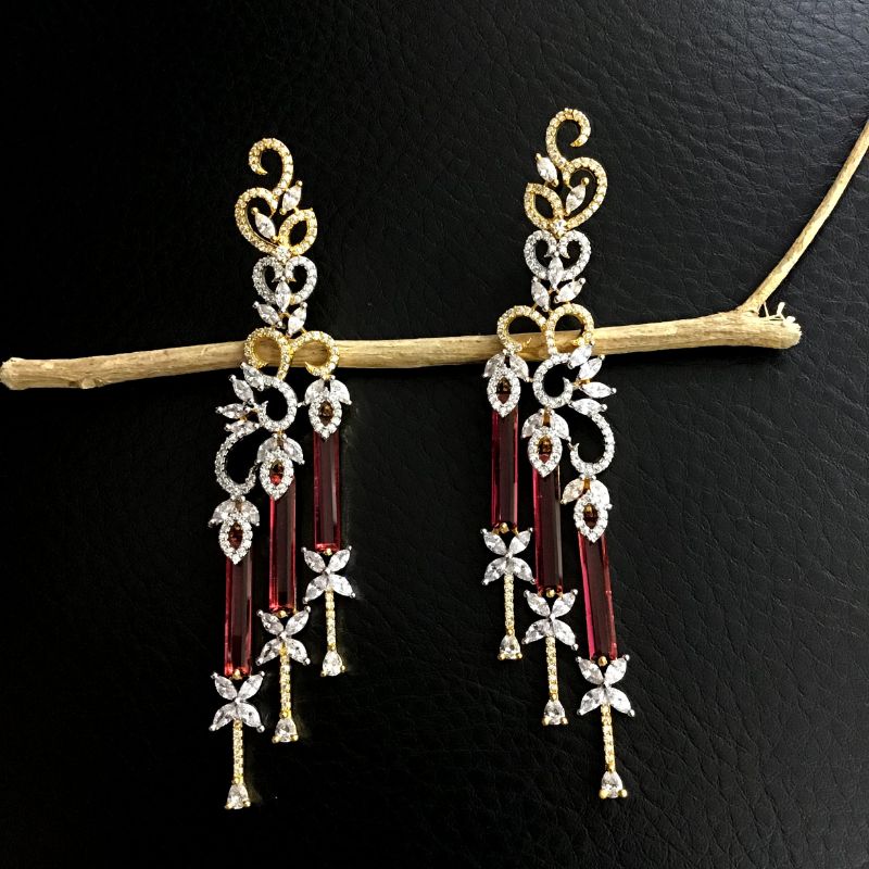 Beautiful Zircon/Ad Earring In Two Tone Polish With Ruby Crystal Latkan 8783-2830 - Dazzles Jewellery