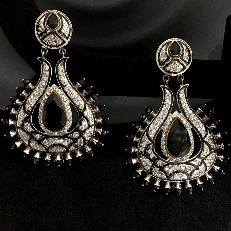 Beautiful American Diamond Earrings With Black Stones