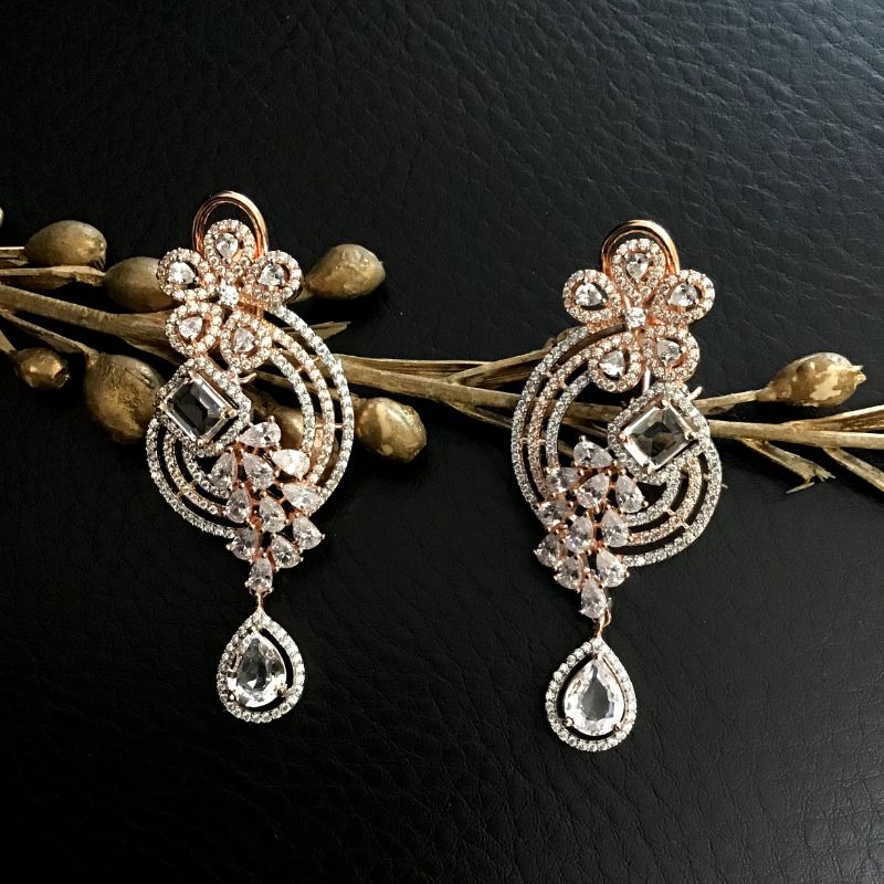 Beautiful American Diamond Light Earrings In Two Tone Polish