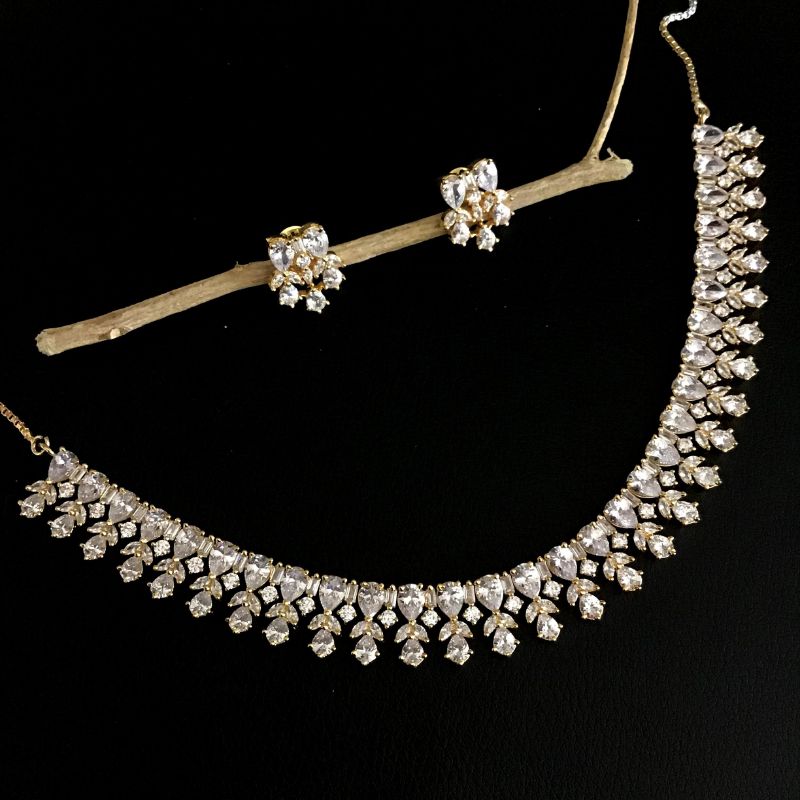 White Zircon/AD Necklace Set 9395-4201 - Dazzles Jewellery