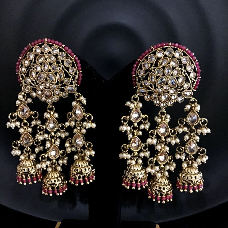 Designer Antique Three Layer Jhumki With Small Ruby Beads