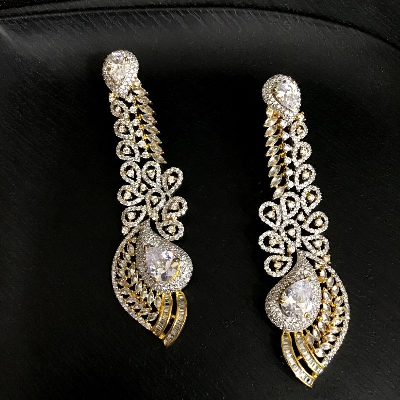 Beautiful American Diamond Danglers With White Stones In Gold Finish