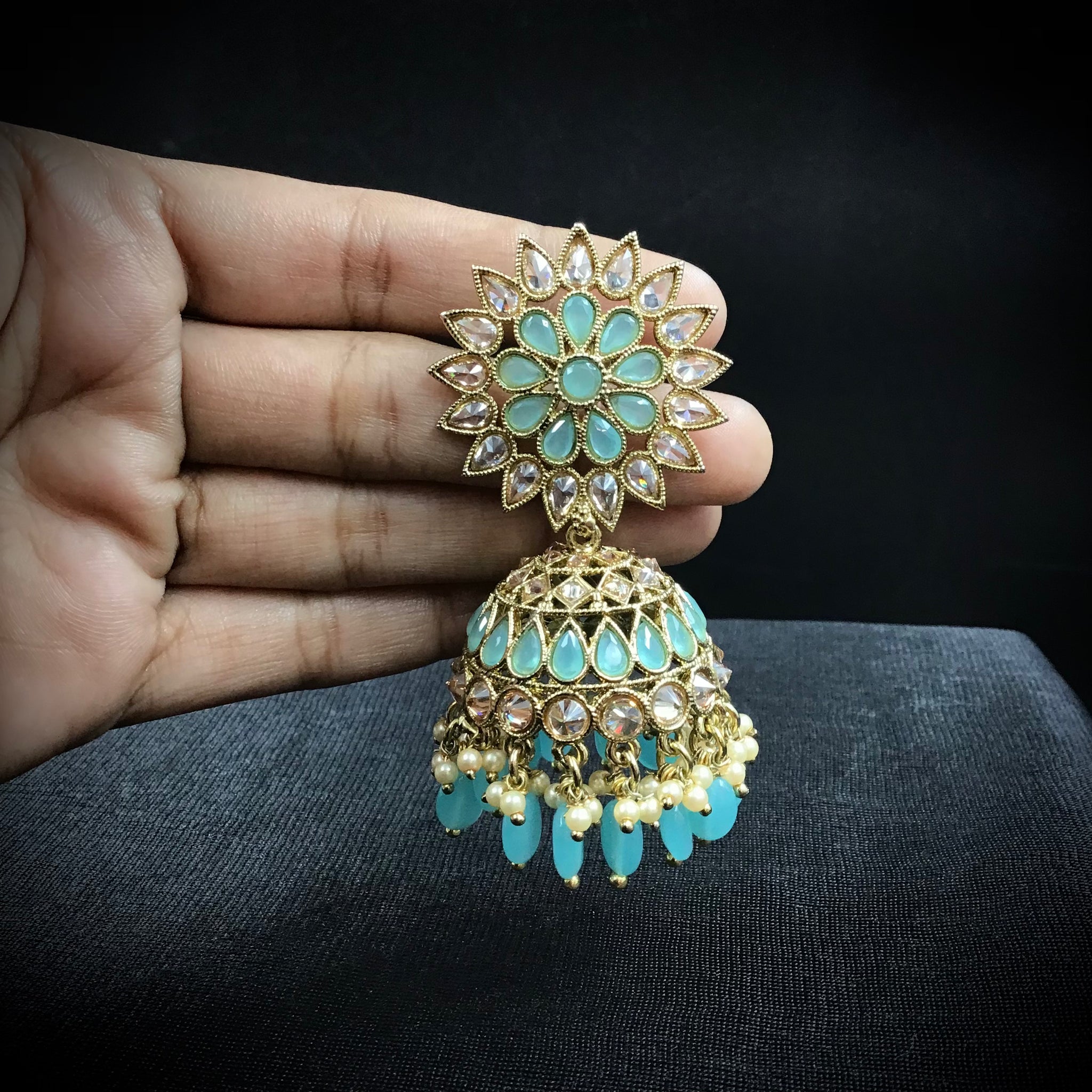 Firozi Antique Earrings 9595-4519 - Dazzles Jewellery