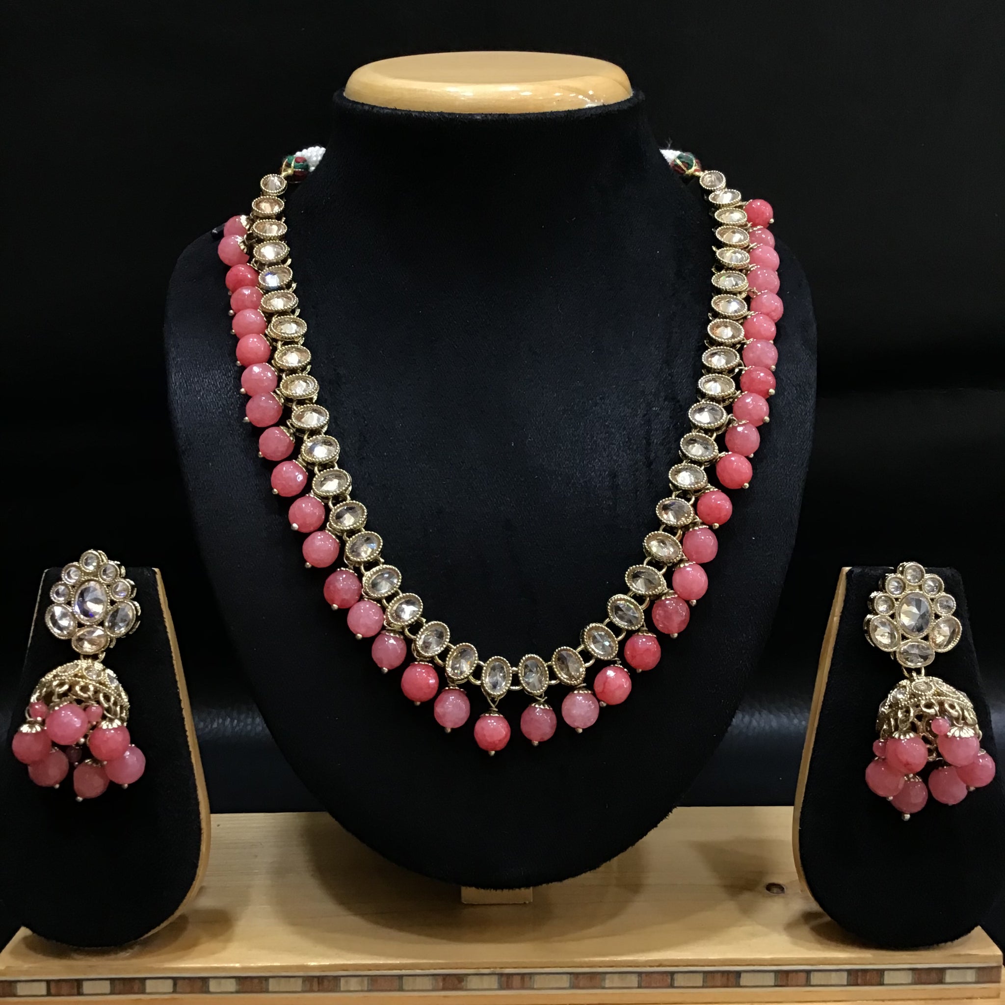 Pink Antique Necklace Set - Dazzles Jewellery