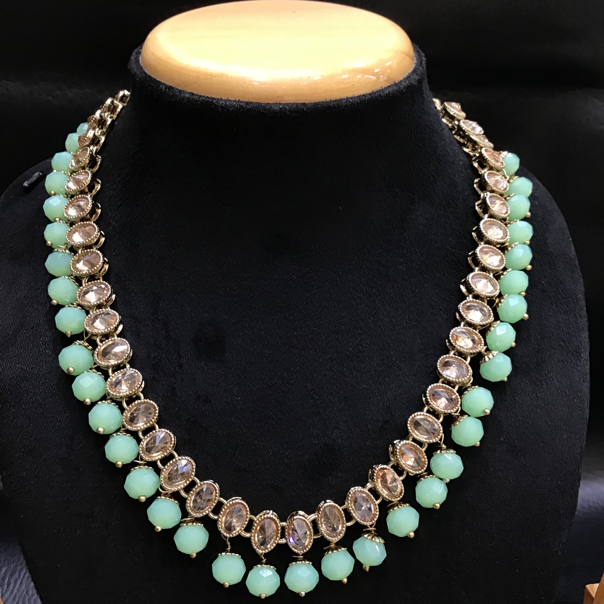 Mint Green Antique Necklace Set - Dazzles Jewellery