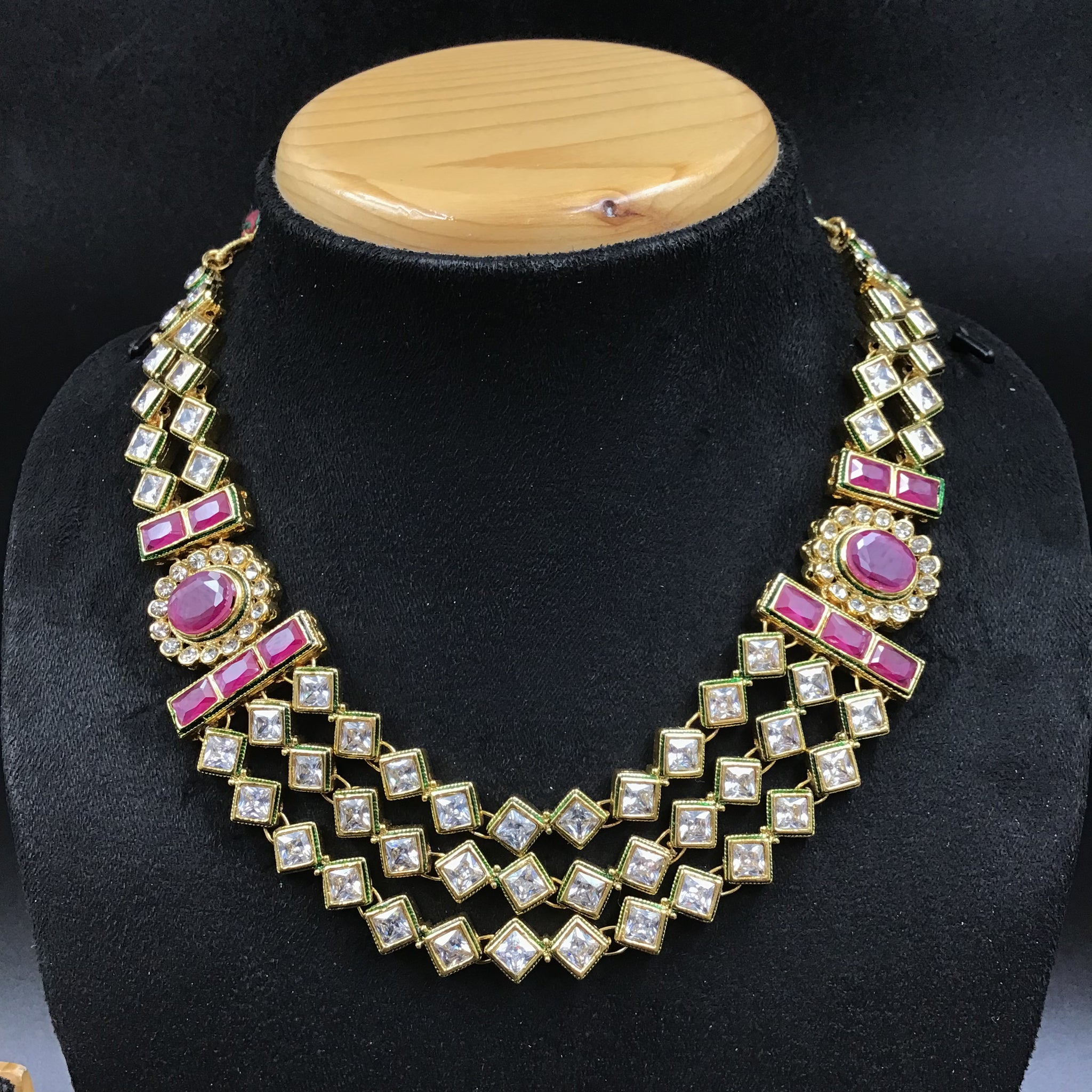 Round Neck Polki Necklace Set 4865-21 - Dazzles Jewellery