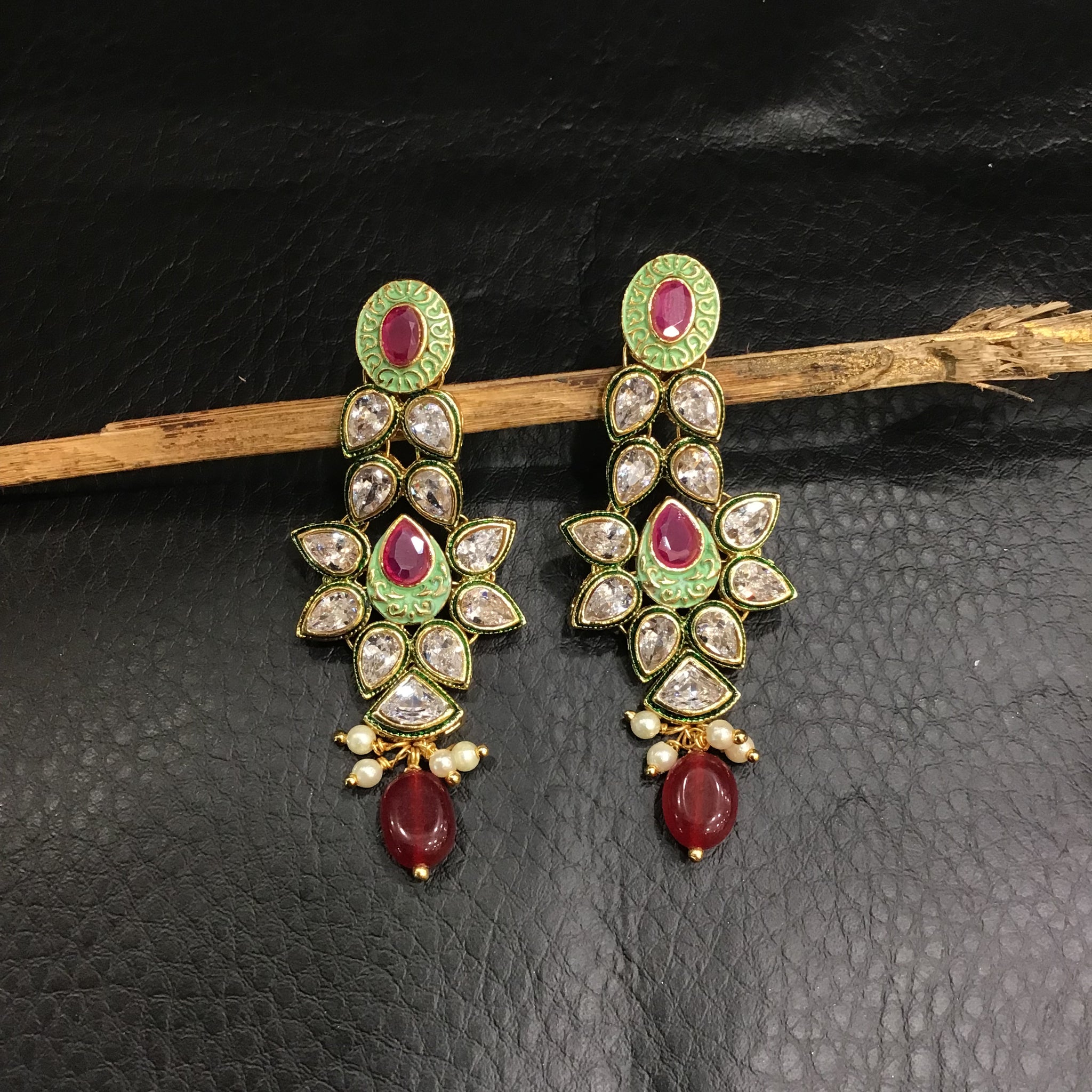 Ruby Polki Earring 16723-3871 - Dazzles Jewellery