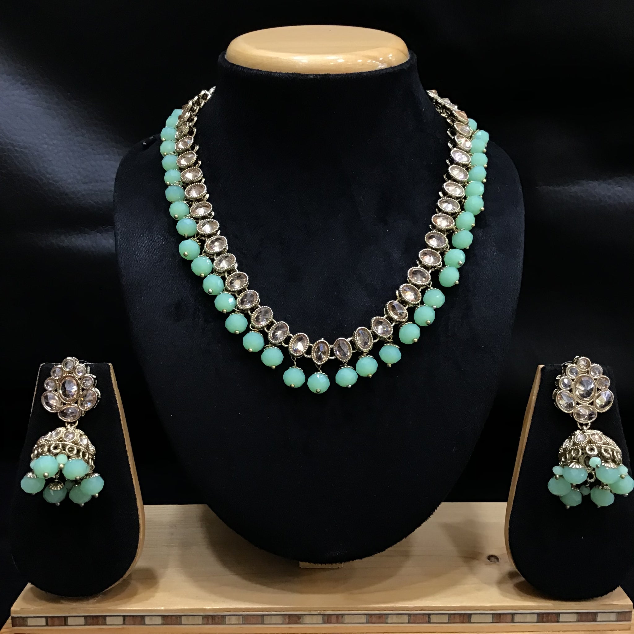 Mint Green Antique Necklace Set - Dazzles Jewellery