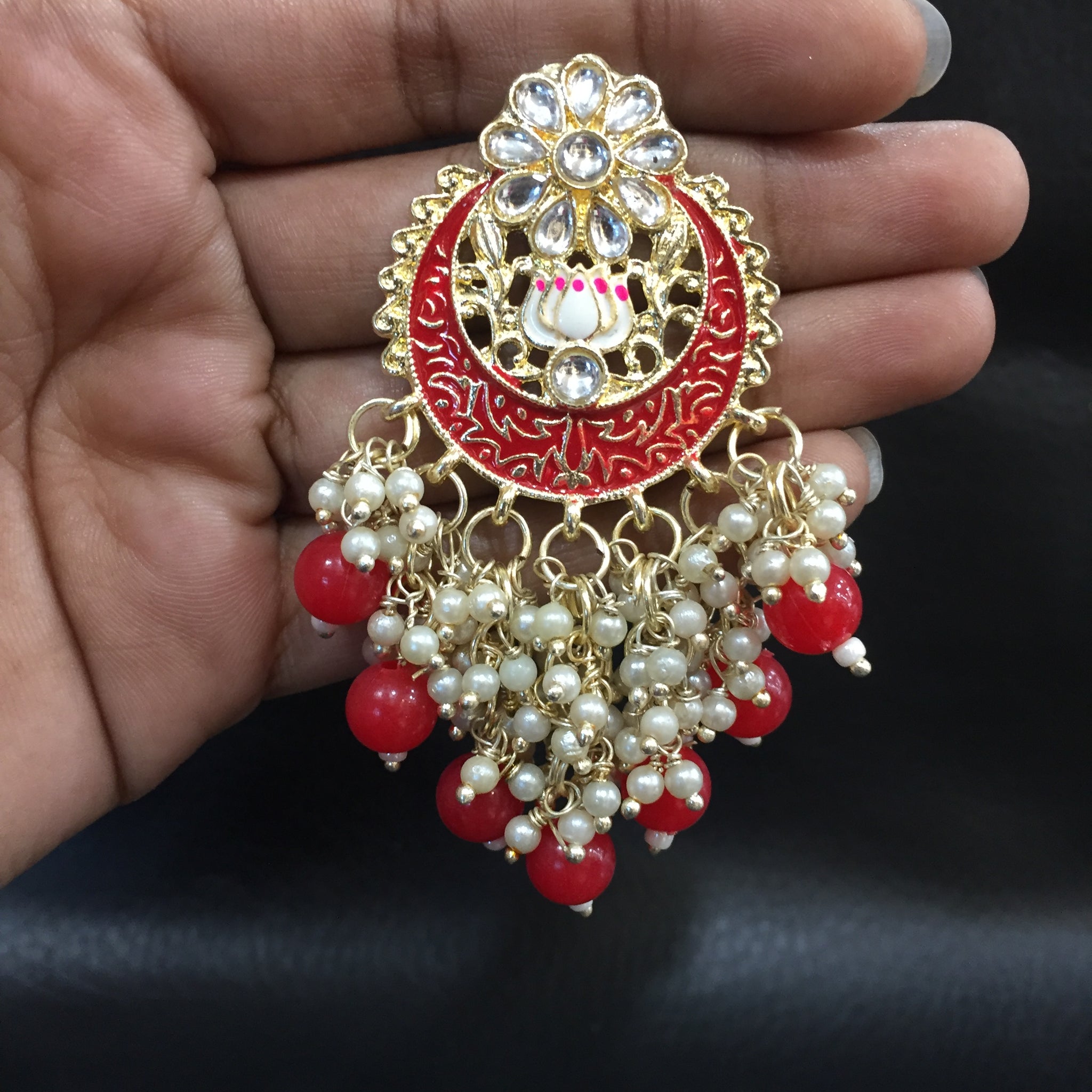 Chandbali Kundan Earring 4232-R - Dazzles Jewellery