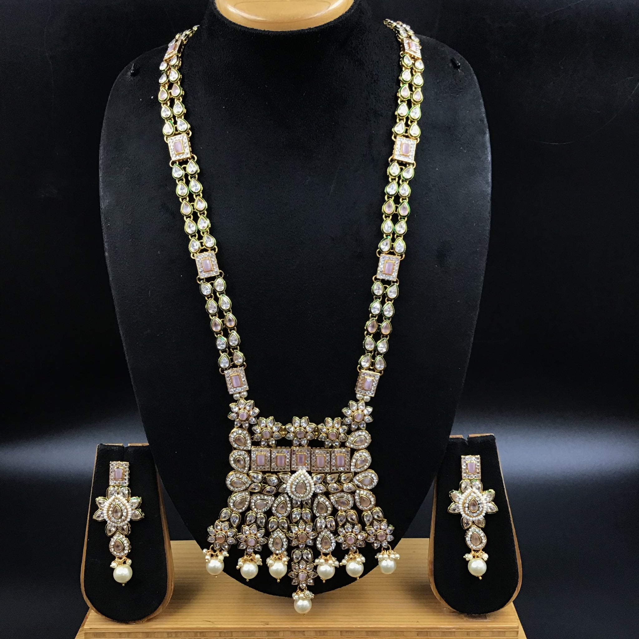 Long Neck Polki Necklace Set 4880-21 - Dazzles Jewellery