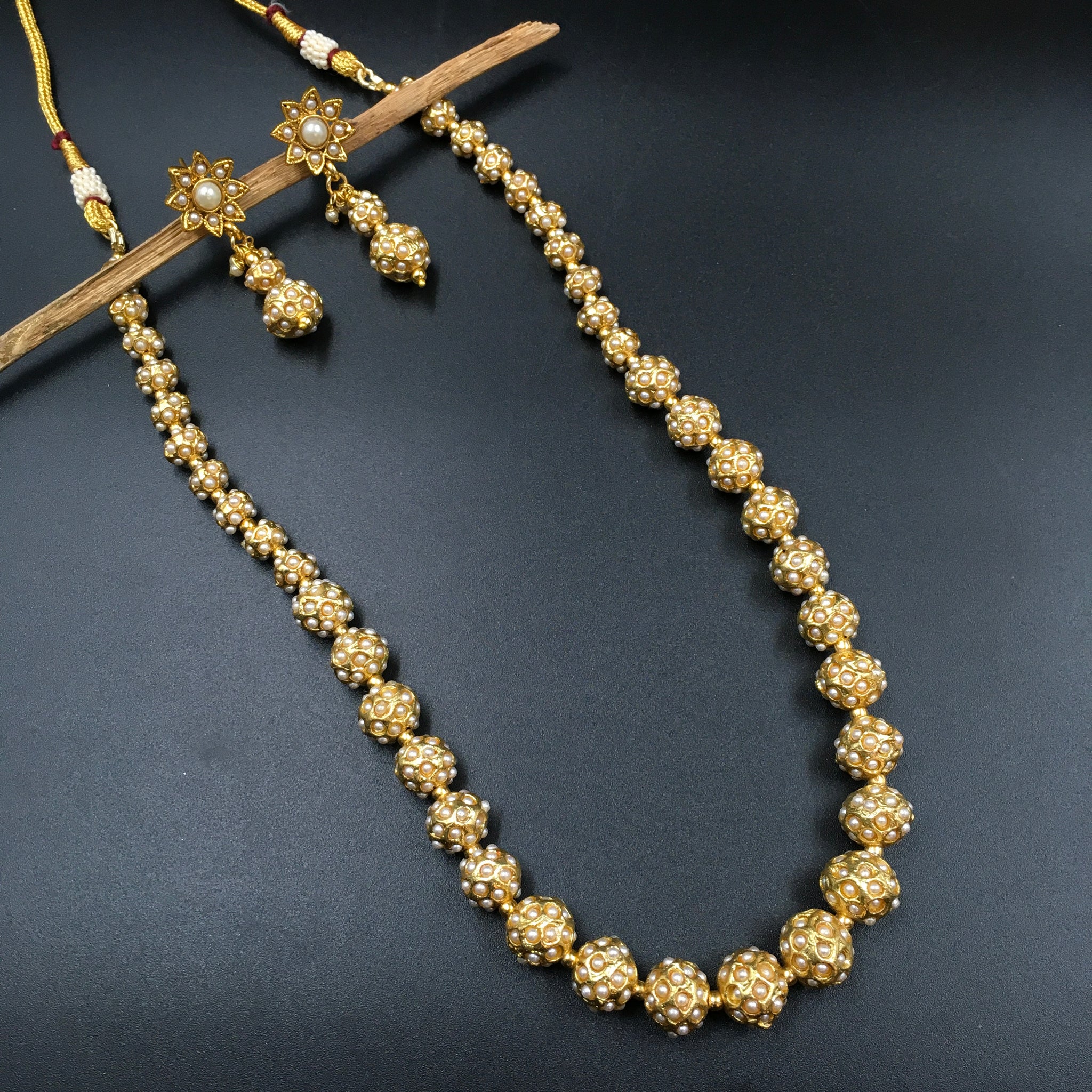 Long Neck Pearl Necklace Set 3553 - Dazzles Jewellery