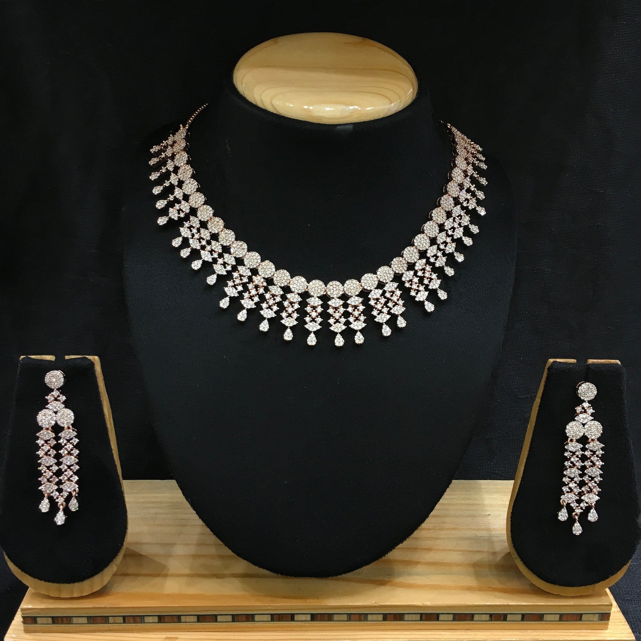 Round Neck Zircon/AD Necklace Set 6214-08 - Dazzles Jewellery