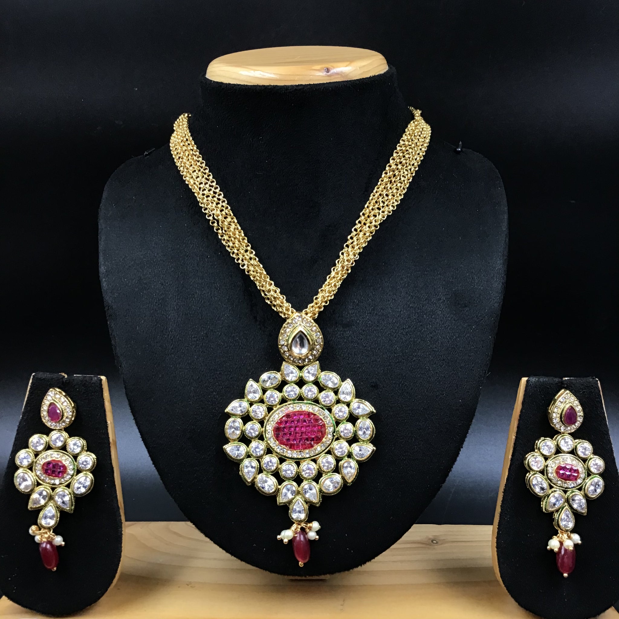 Medium Polki Pendant Set 4873-21 - Dazzles Jewellery