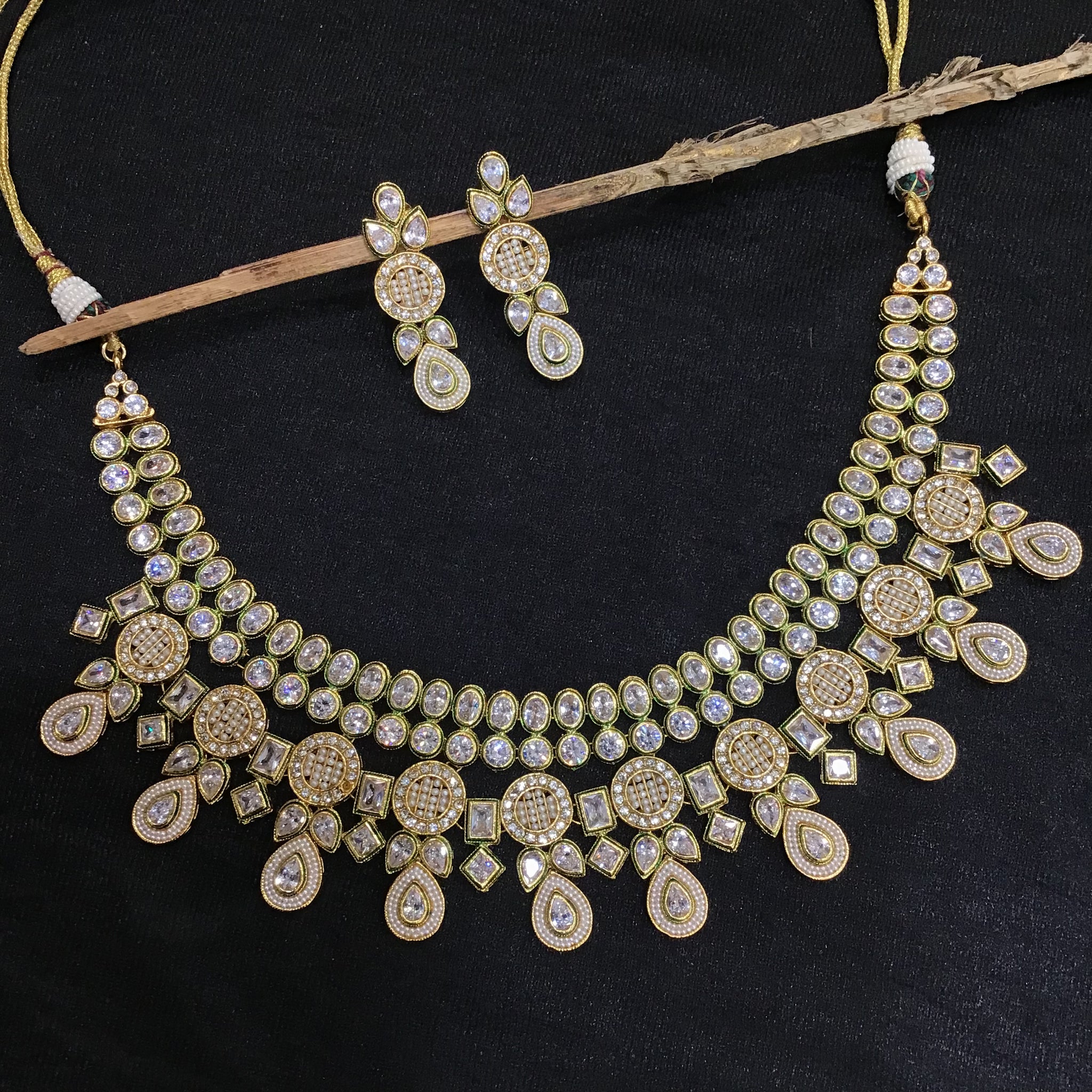 Round Neck Polki Necklace Set 5757-21 - Dazzles Jewellery