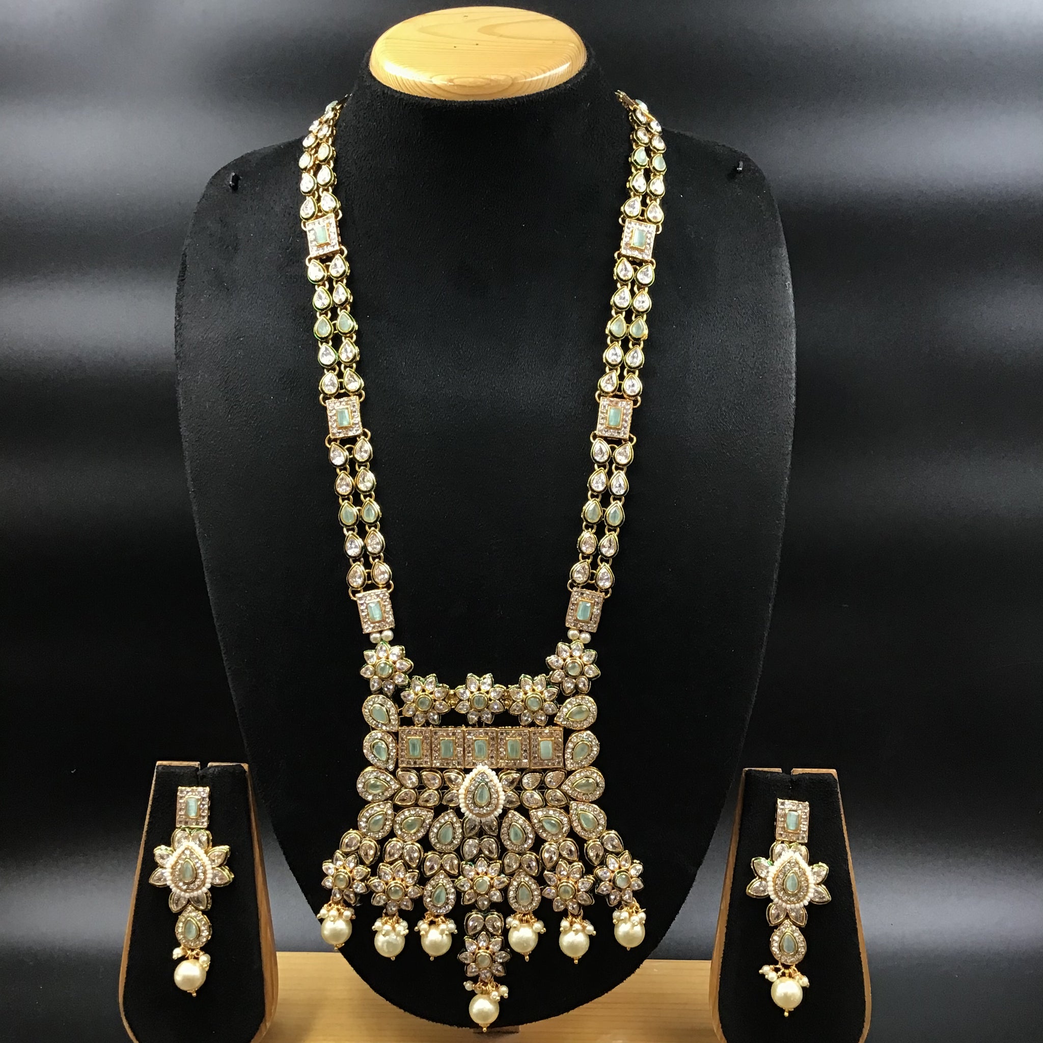 Long Neck Polki Necklace Set 4880-21 - Dazzles Jewellery