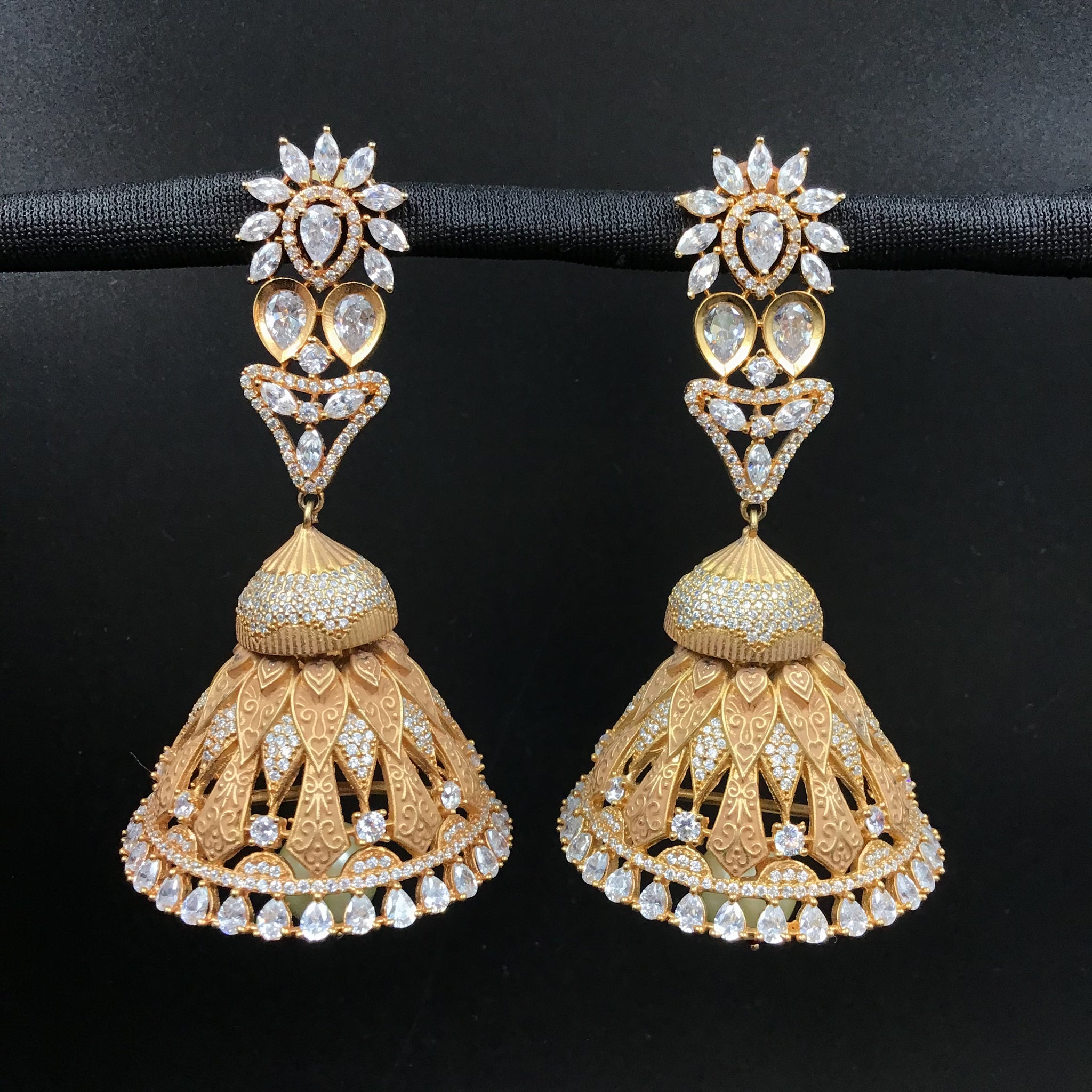 Rose Matte Gold Plated Zircon/AD Jhumki 4973-9038 - Dazzles Jewellery