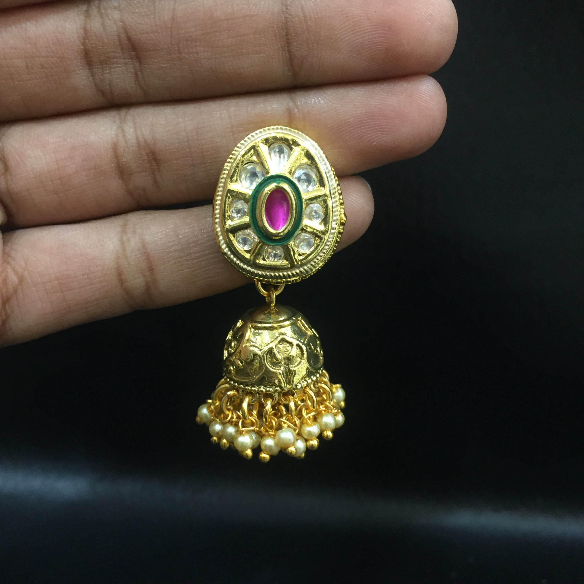 Designer Kundan Jhumki with Pearls 2878-100 - Dazzles Jewellery