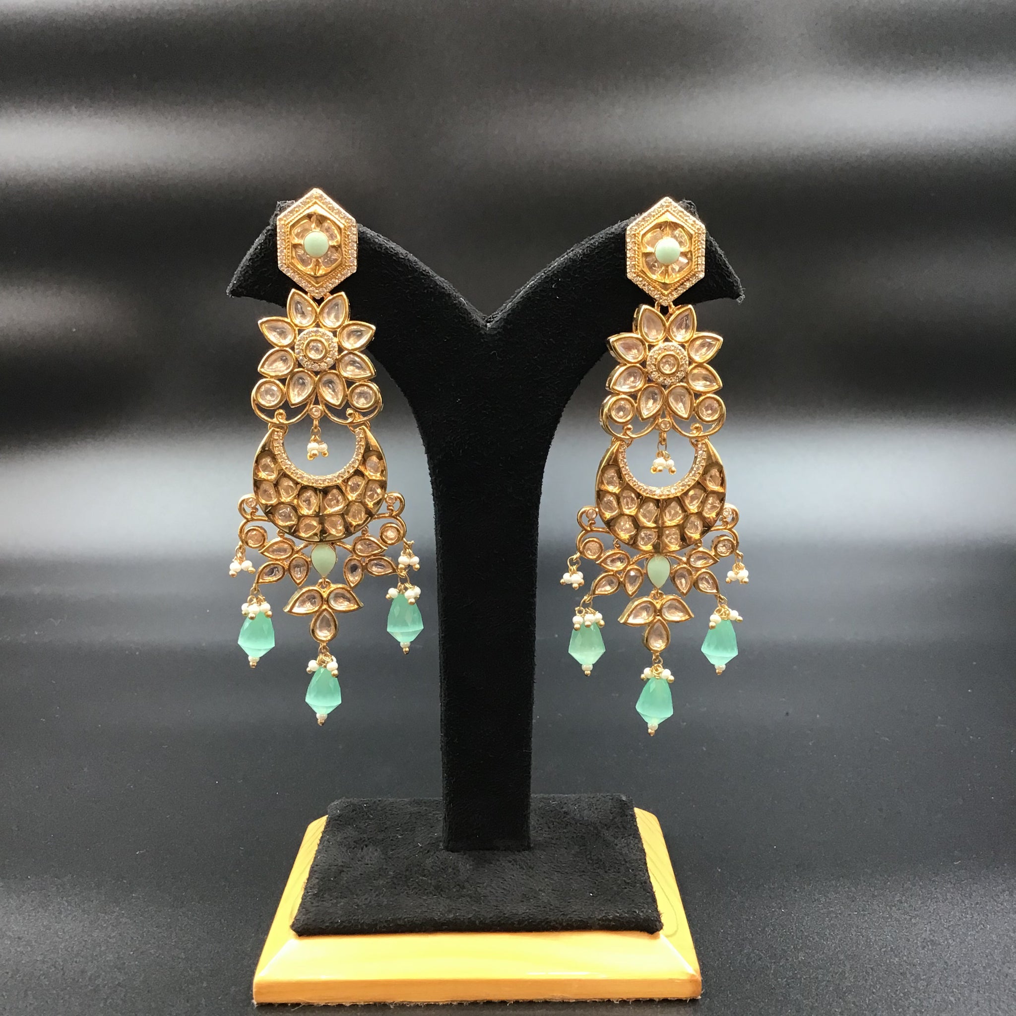 Mint Green Kundan Danglers 16482 - Dazzles Jewellery