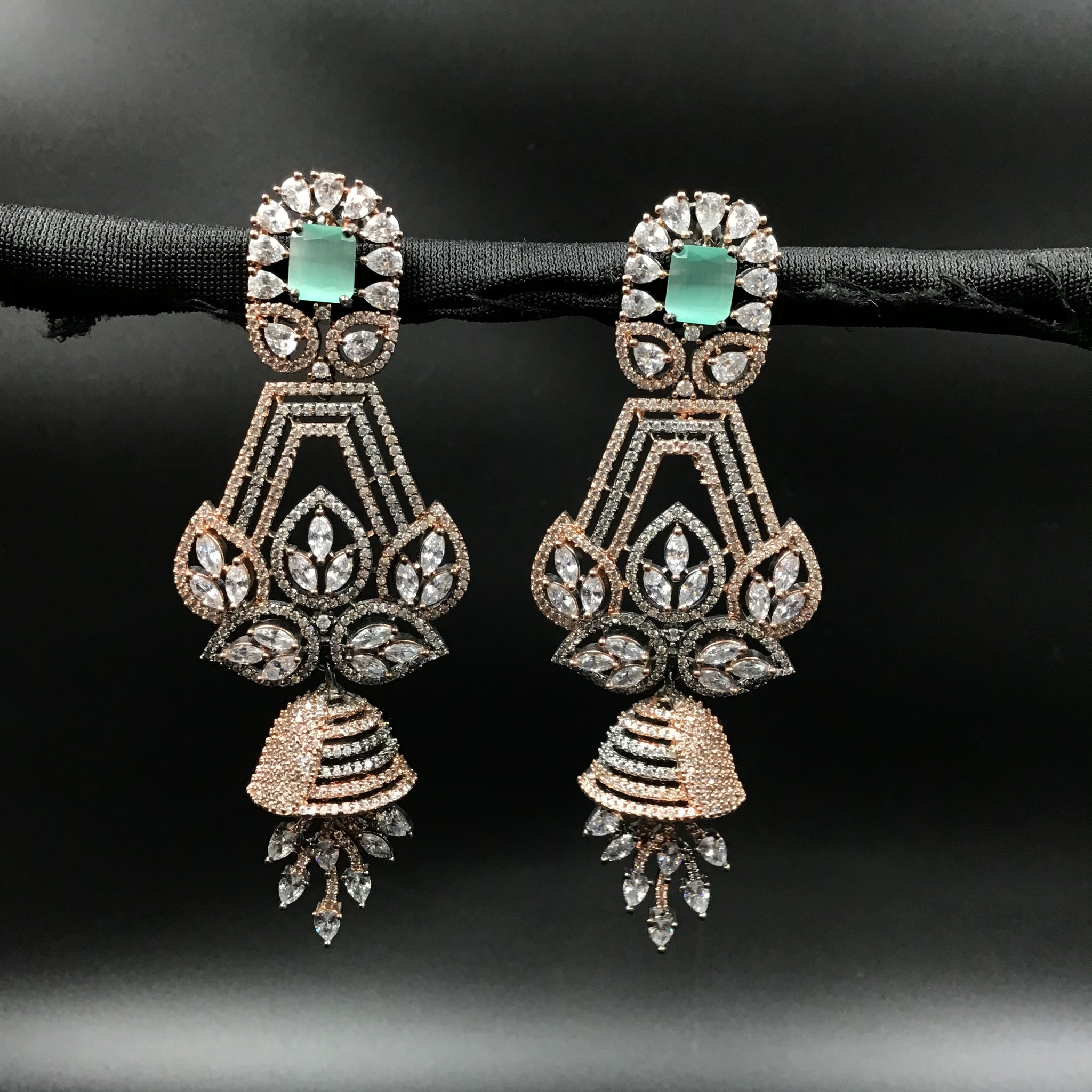 Mint Green Zircon/AD Long Jhumki 8785-2840 - Dazzles Jewellery