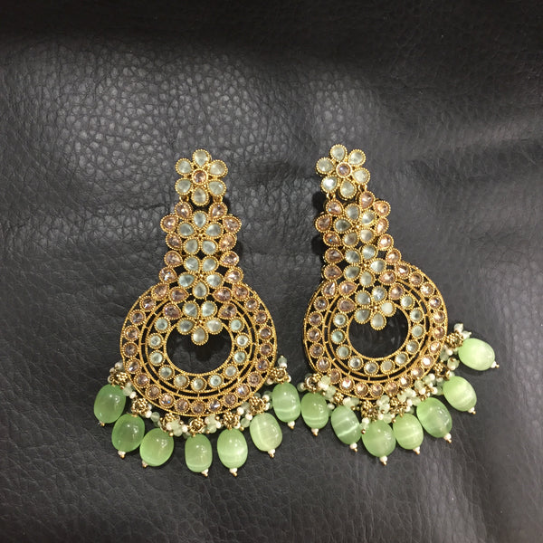 Light Green Color Kundan Meenakari Earrings (MKE1839LGRN)