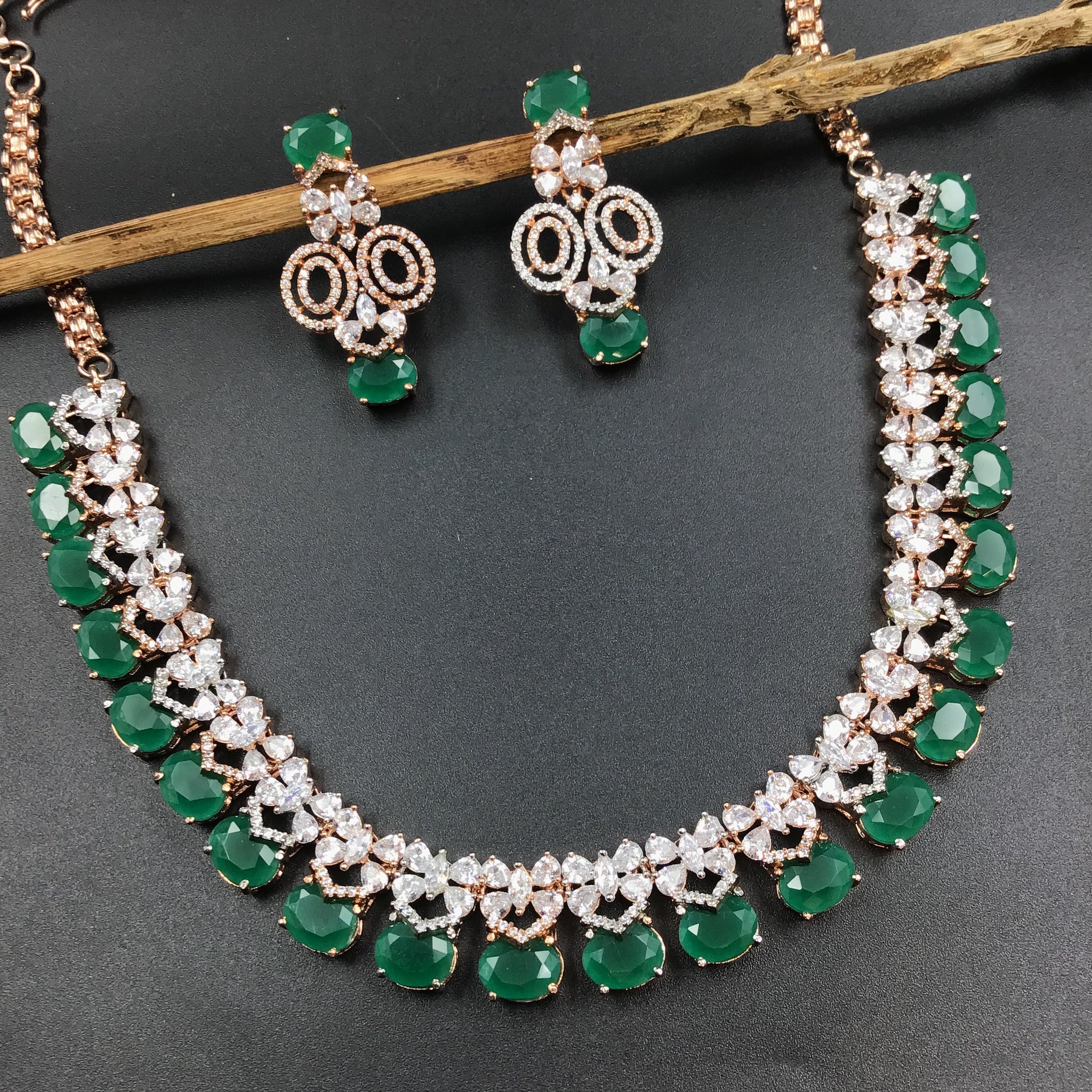 Green Zircon/AD Necklace Set - Dazzles Jewellery