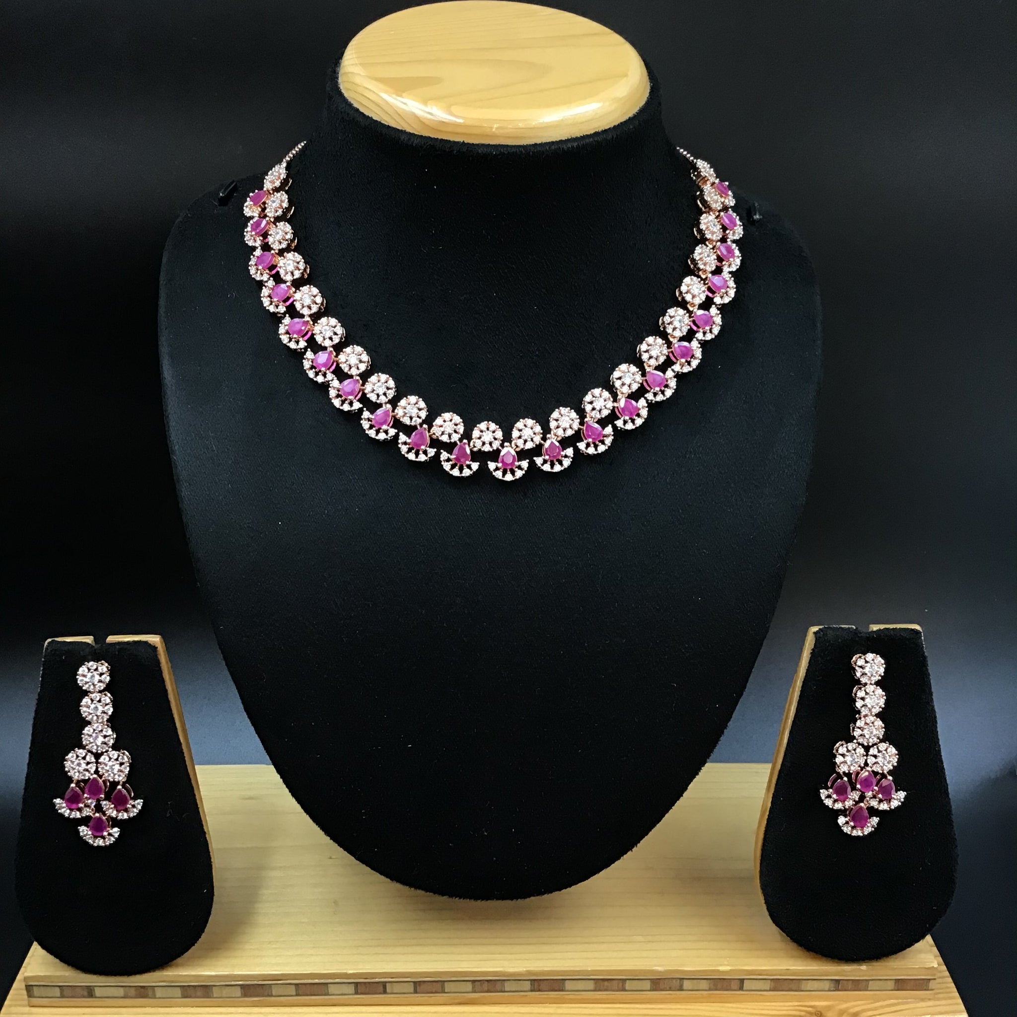 Round Neck Zircon/AD Necklace 3280-08 - Dazzles Jewellery