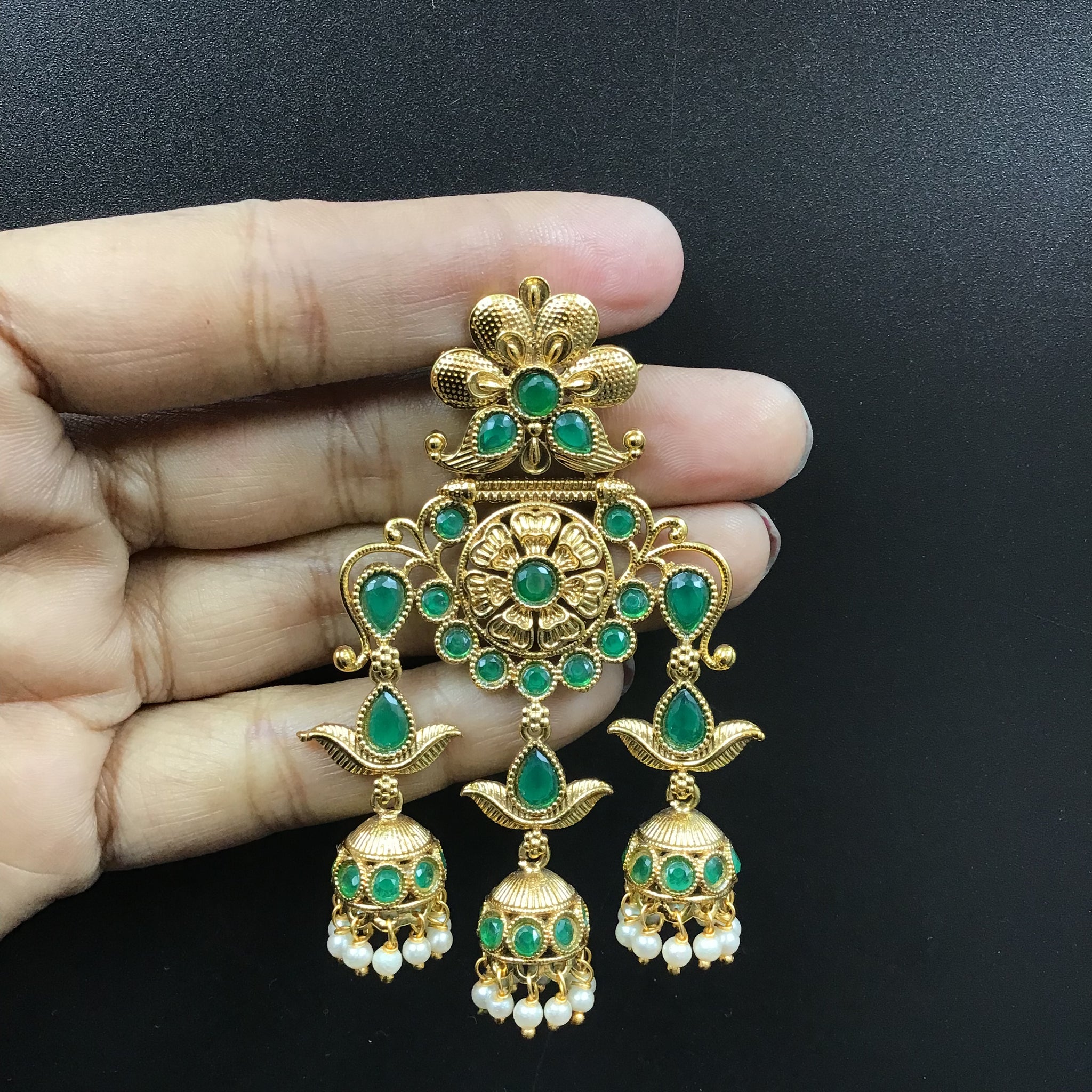 Green Color Gold Polish Stylish Earring 2815-6880 - Dazzles Jewellery