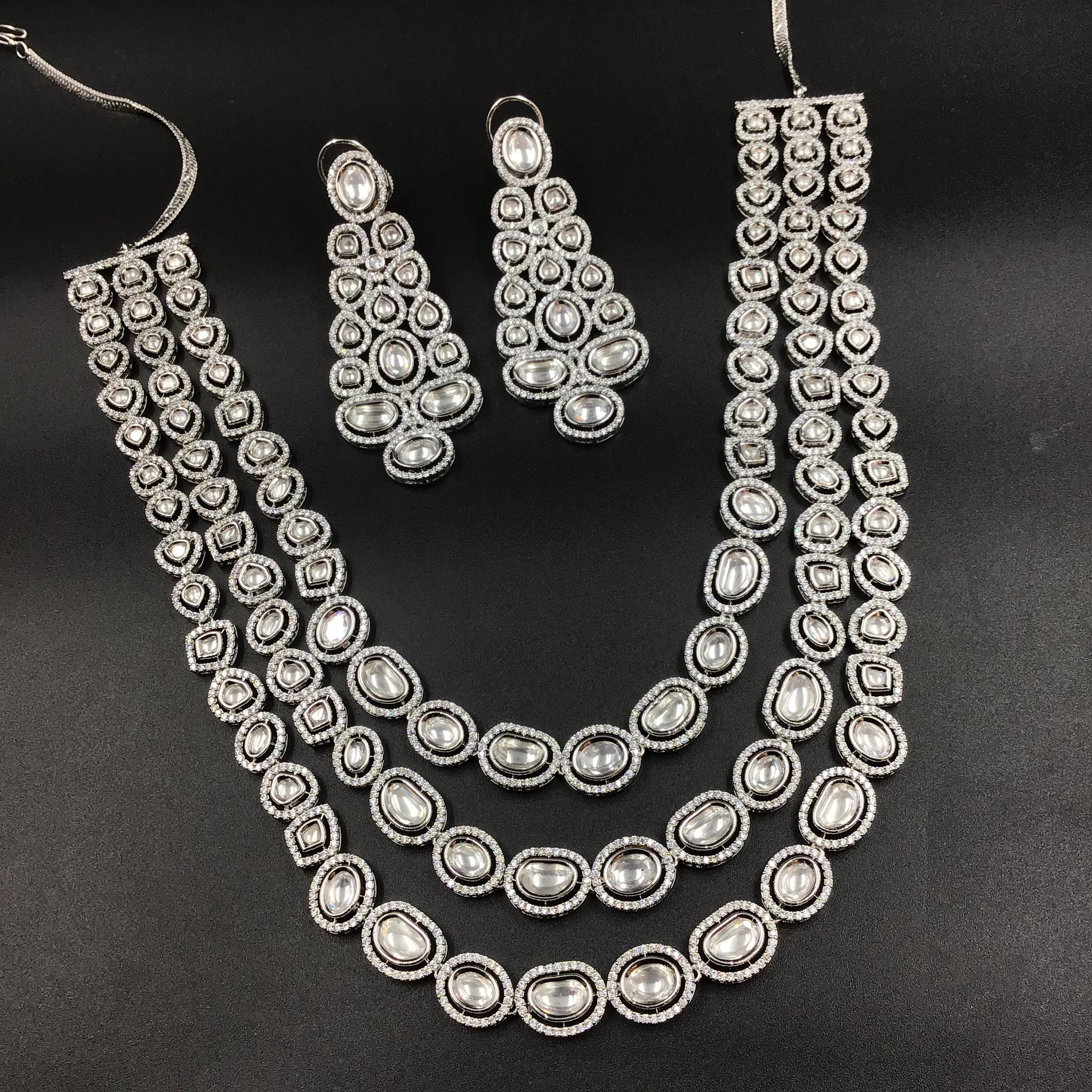 Long Neck Zircon/AD Necklace Set 6666-28 - Dazzles Jewellery