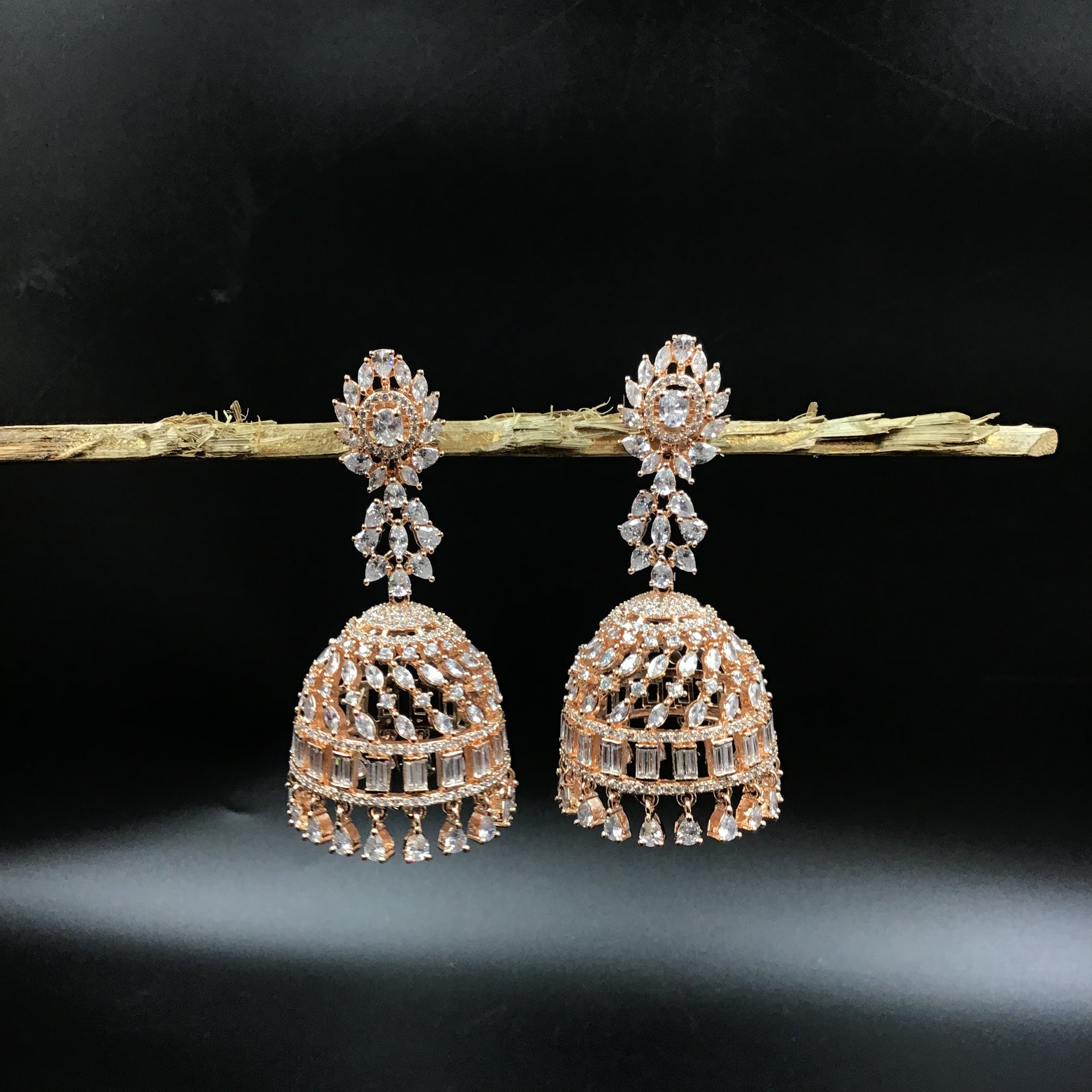 Rose Gold Zircon/AD Earring 18376-5558 - Dazzles Jewellery