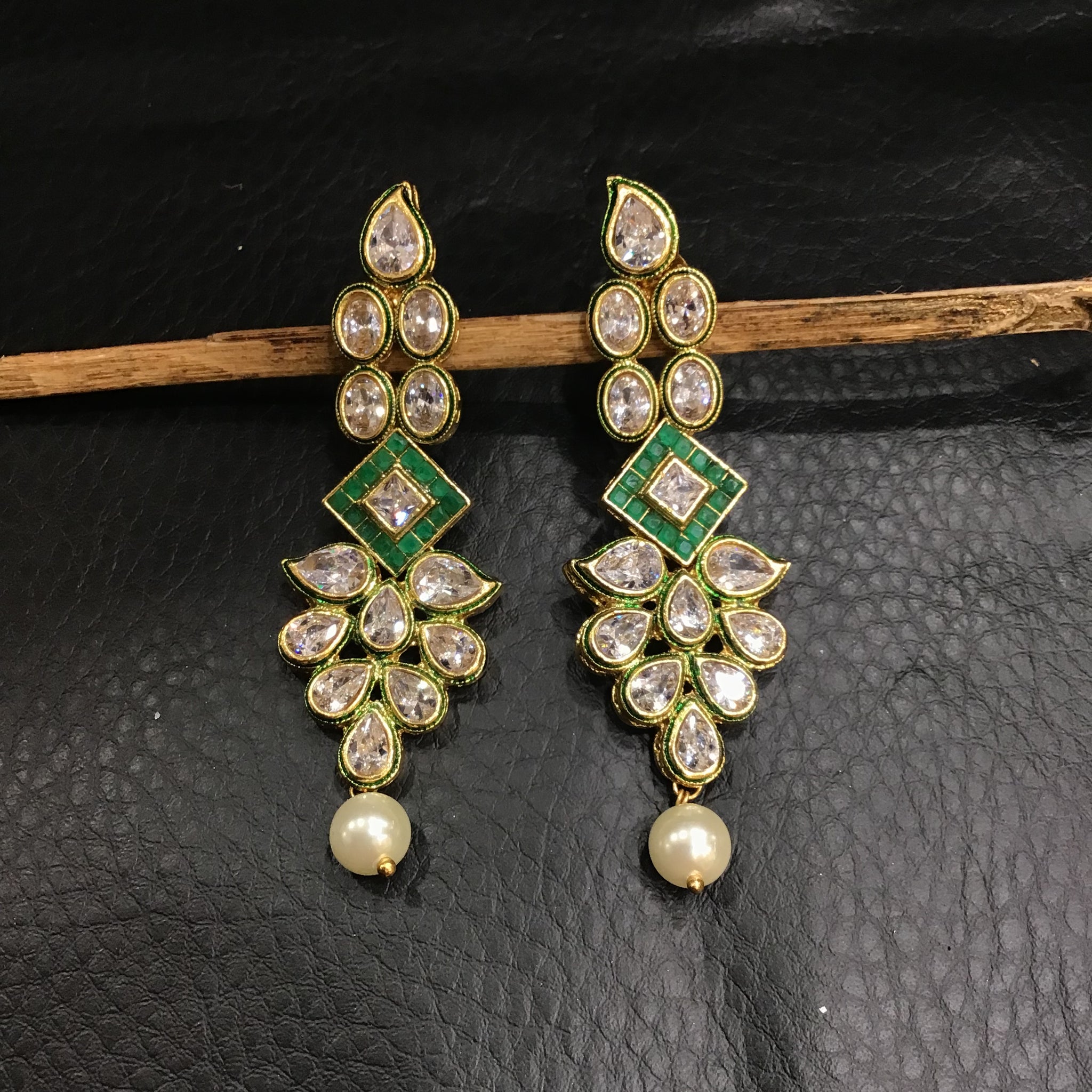 Ruby Green Polki Earring 13341-0331 - Dazzles Jewellery