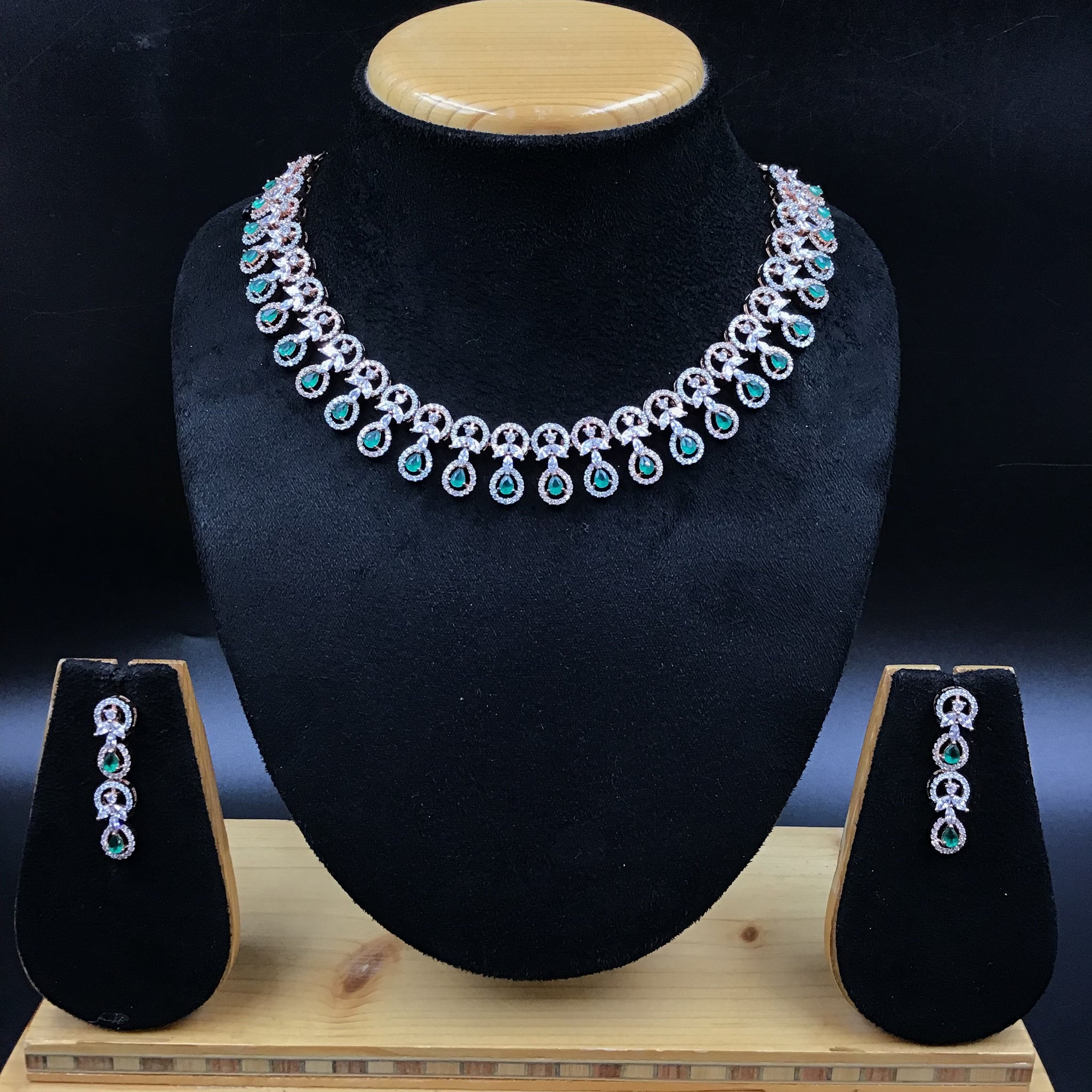 Green Zircon/AD Necklace Set - Dazzles Jewellery