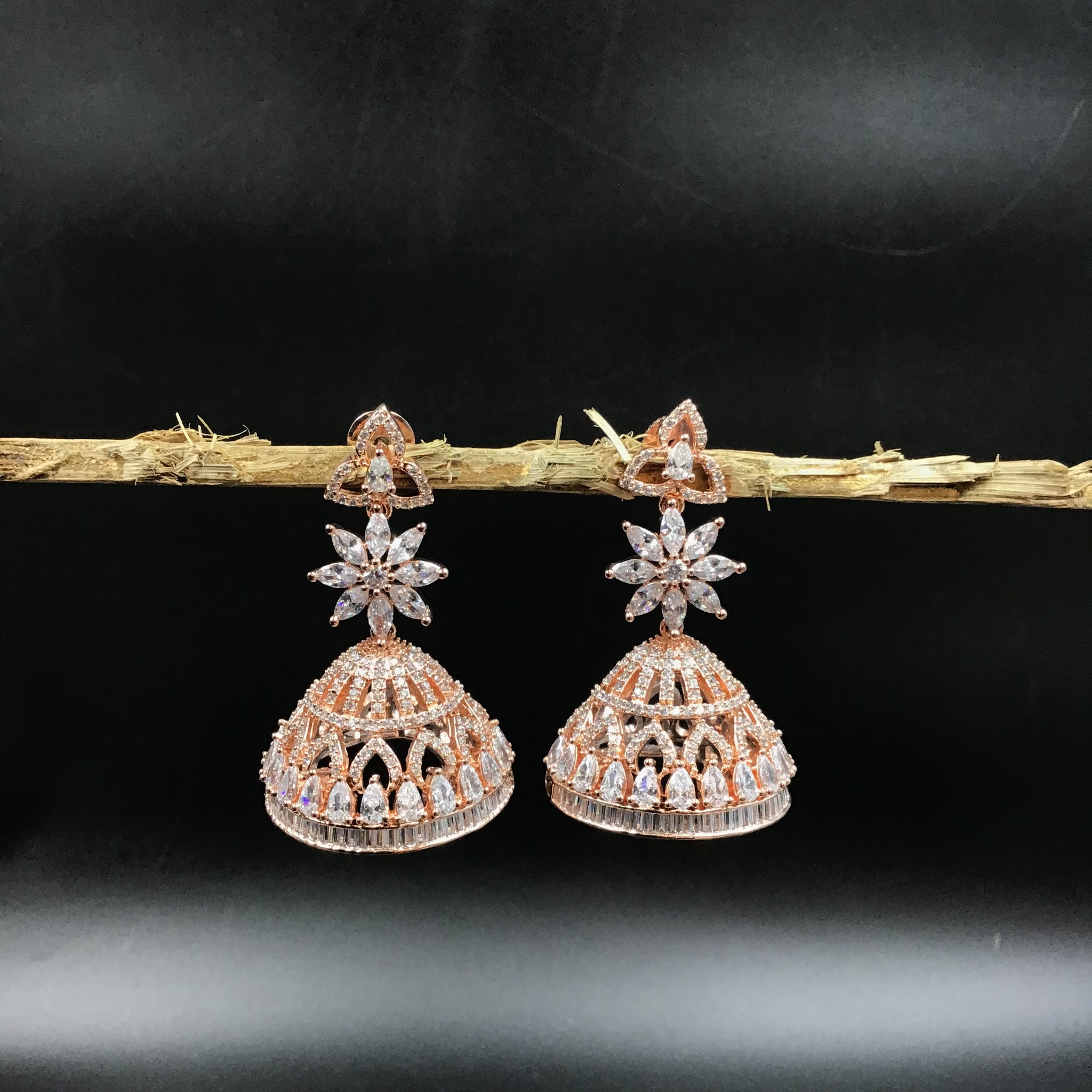 Rose Gold Zircon/AD Earring  17962-5144 - Dazzles Jewellery