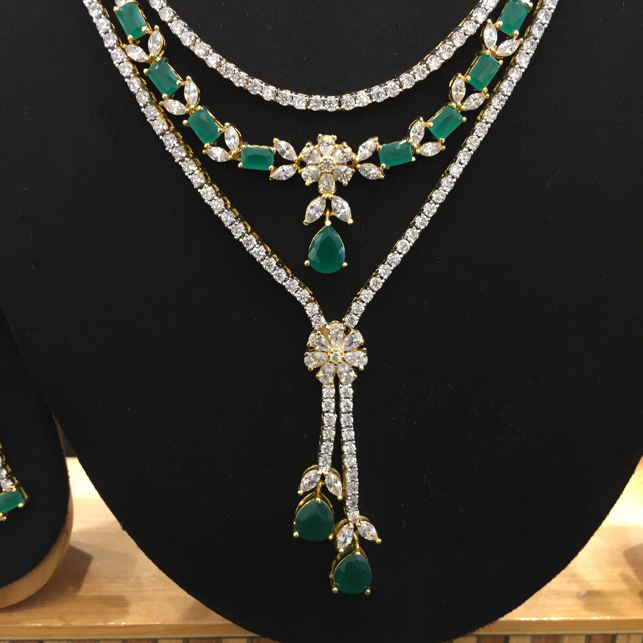 Green Zircon/AD Necklace Set - Dazzles Jewellery