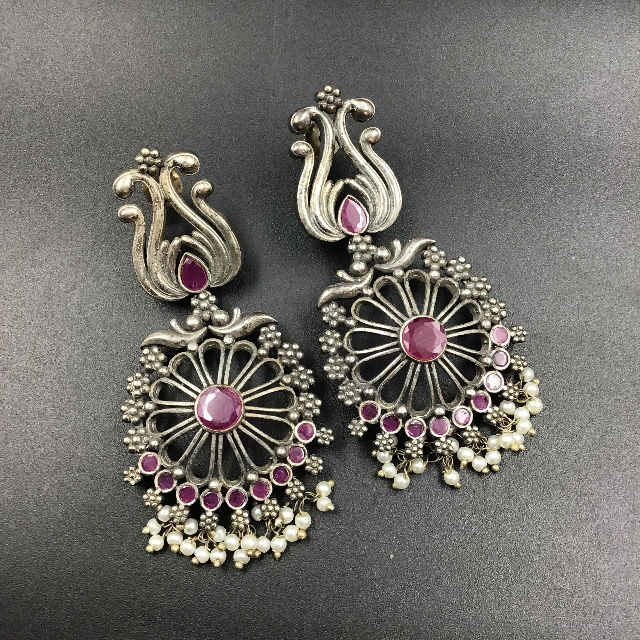 Ruby Oxidized Earring - Dazzles Jewellery