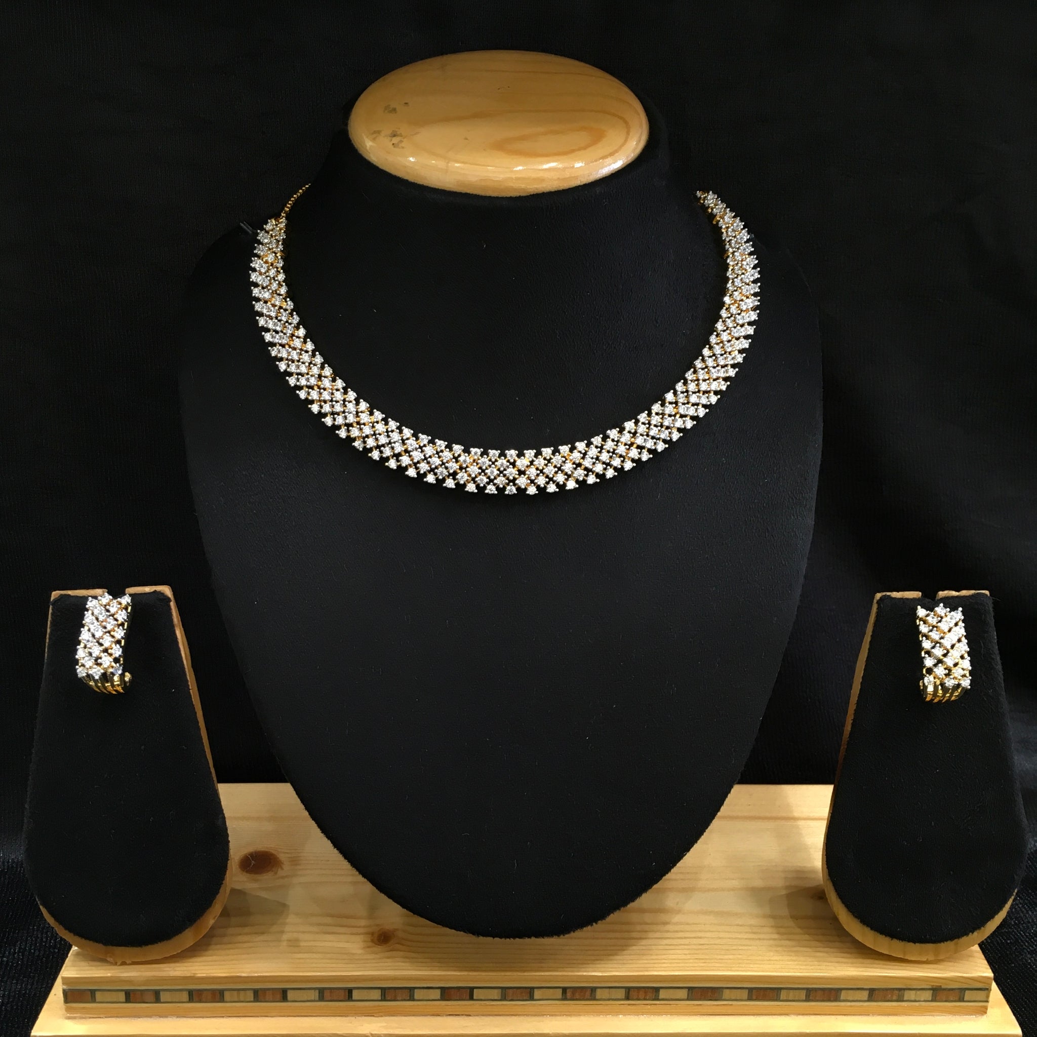 Round Neck Zircon/AD Necklace Set 6207-08 - Dazzles Jewellery