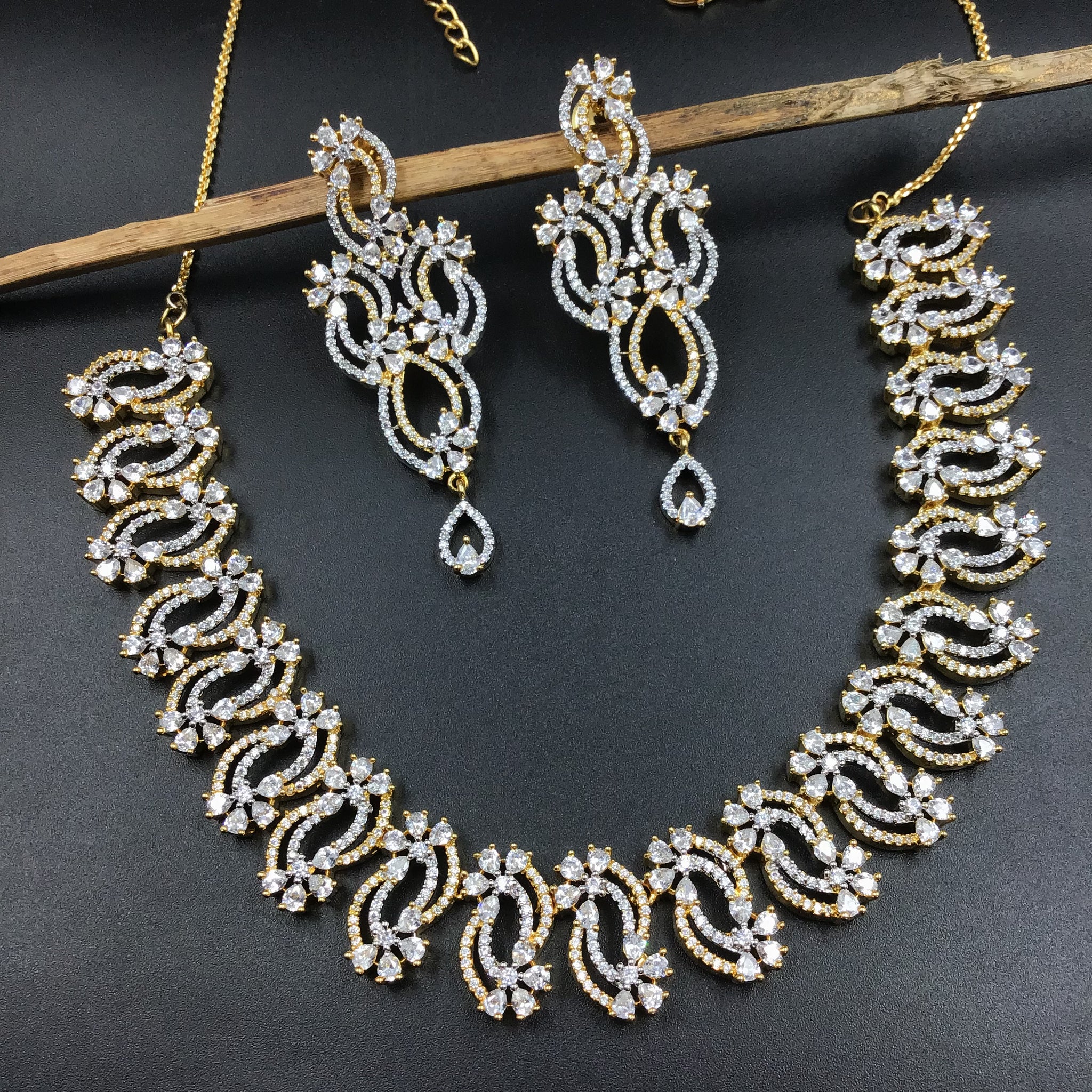 Gold Zircon/AD Necklace Set - Dazzles Jewellery